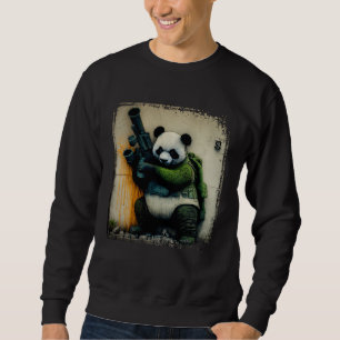 Panda Warrior Holding Rocket Launcher Distressed W Sweatshirt