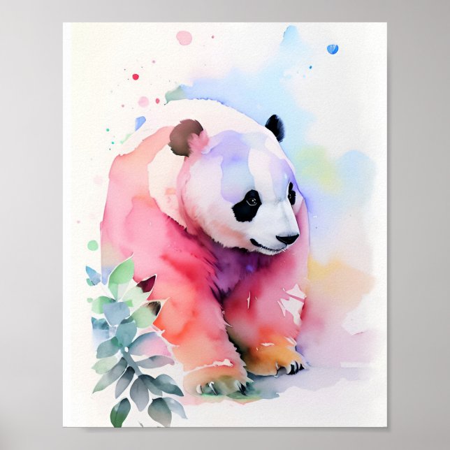 Panda Watercolor Portrait 1 Poster (Front)