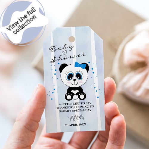 Panda Watercolor Theme Baby Shower Boys Blue  Gi Gift Tags
