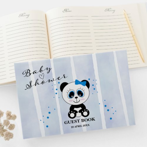 Panda Watercolor Theme Baby Shower Boys Blue  Guest Book