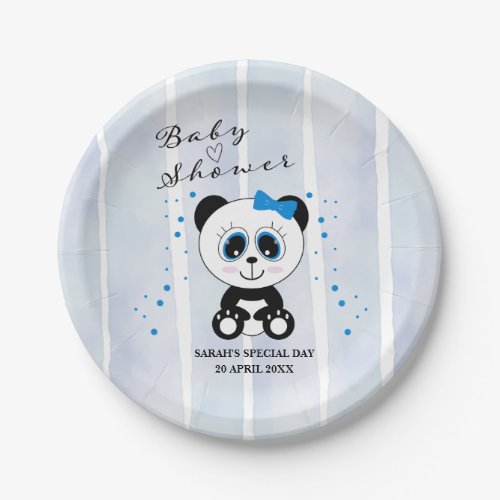 Panda Watercolor Theme Baby Shower Boys Blue Paper Plates