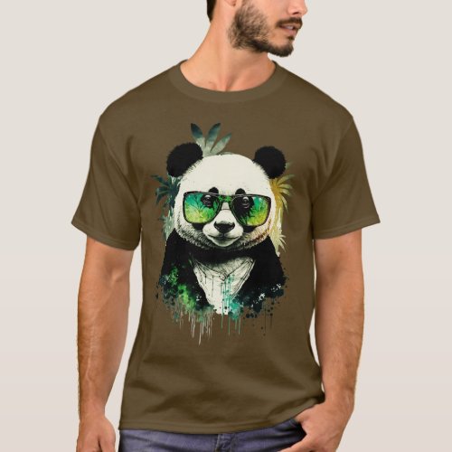 Panda wearing Sunglasses surrounded by Bamboo Leaf T_Shirt