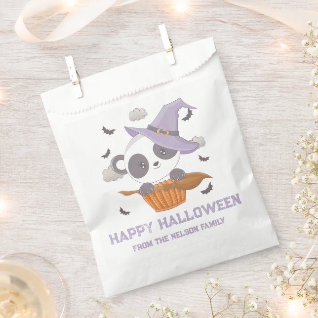 Panda Witch Hat Broom Happy Halloween Favor Bag (Clipped)