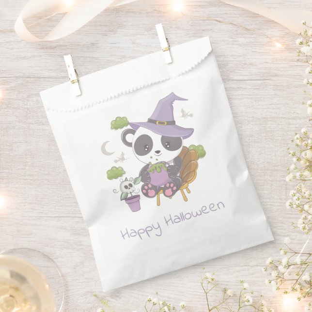 Panda Witch Hat moon Happy Halloween Favor Bag (Clipped)