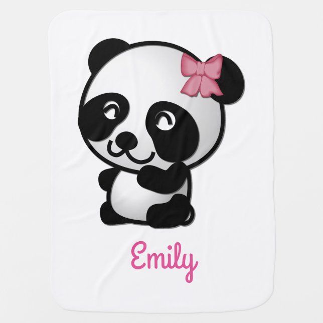 Panda with a Pink Bow Baby Blanket (Front)