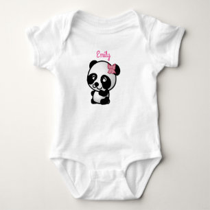 Panda with a Pink Bow Baby Onesy Baby Bodysuit