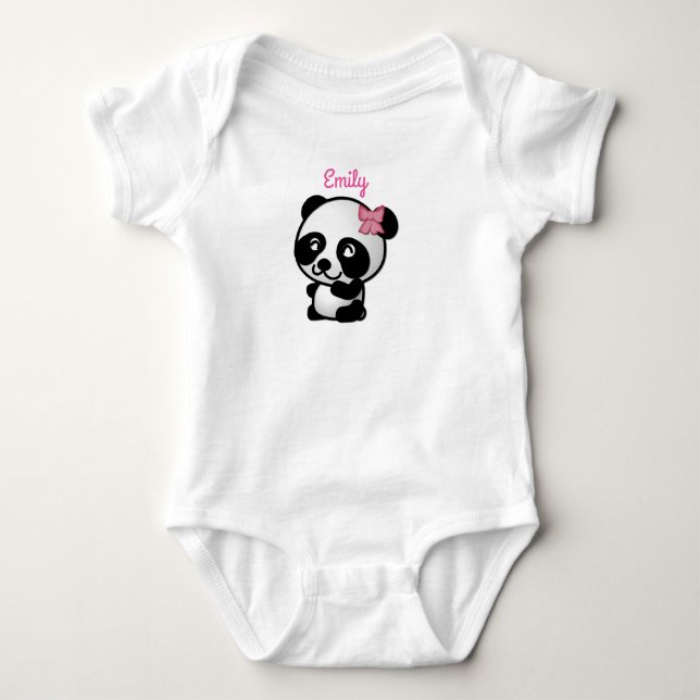 Panda with a Pink Bow Baby Onesy Baby Bodysuit (Front)