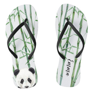 Panda with Bamboo - Add Your Name - Personalized Flip Flops