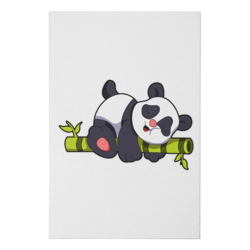 Panda with Bamboo Faux Canvas Print