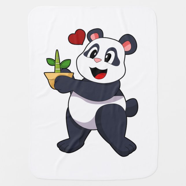 Panda with Bamboo Flower Baby Blanket (Front)