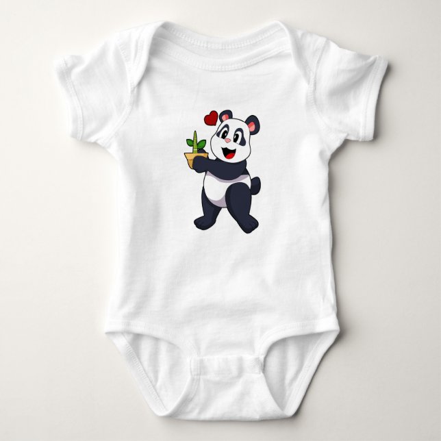 Panda with Bamboo Flower Baby Bodysuit (Front)