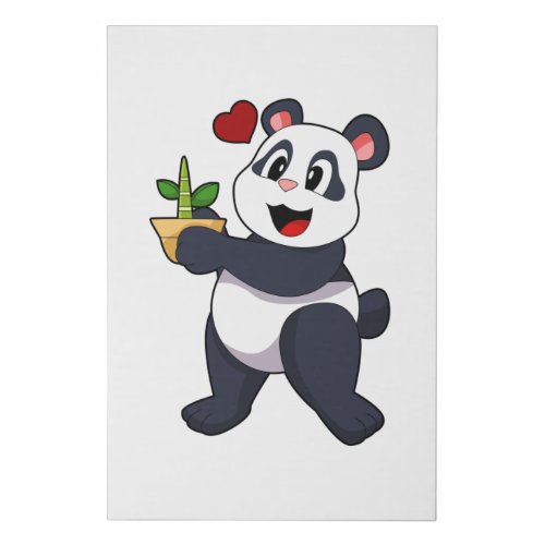 Panda with Bamboo Flower Faux Canvas Print