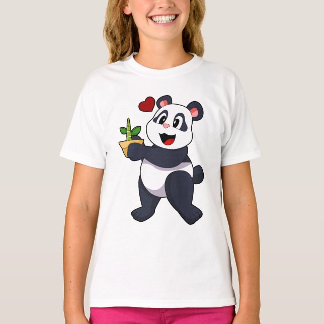 Panda with Bamboo Flower T-Shirt (Front)