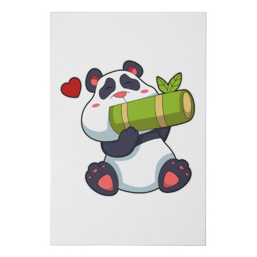 Panda with Bamboo  Heart Faux Canvas Print