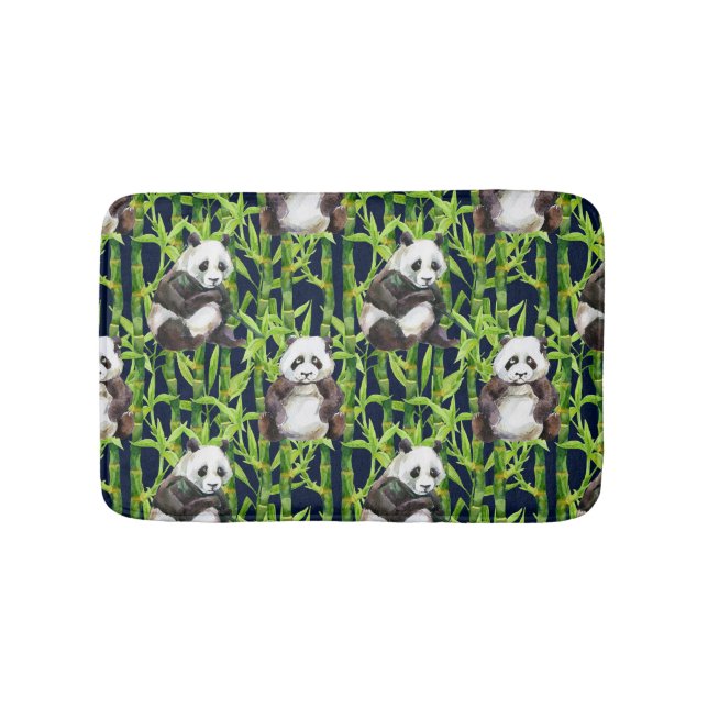 Panda With Bamboo Watercolor Pattern Bathroom Mat (Front)