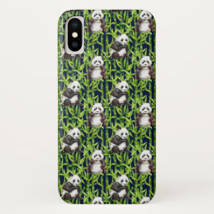 Panda With Bamboo Watercolor Pattern iPhone X Case
