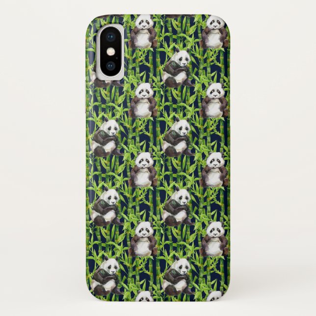 Panda With Bamboo Watercolor Pattern Case-Mate iPhone Case (Back)