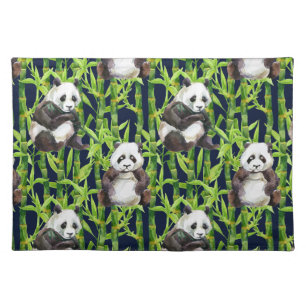 Panda With Bamboo Watercolor Pattern Cloth Placemat