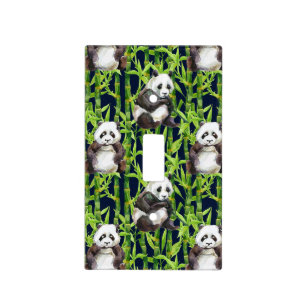 Panda With Bamboo Watercolor Pattern Light Switch Cover