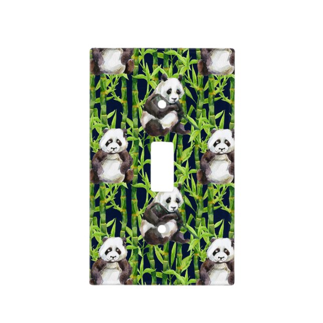 Panda With Bamboo Watercolor Pattern Light Switch Cover (Front)