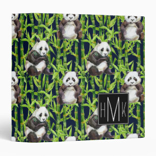 Panda With Bamboo Watercolor Pattern   Monogram Binder