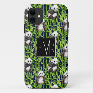 Panda With Bamboo Watercolor Pattern Monogram iPhone 11 Case
