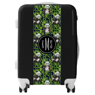 Panda With Bamboo Watercolor Pattern Monogram Luggage