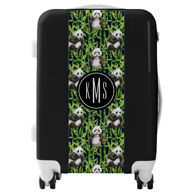Panda With Bamboo Watercolor Pattern | Monogram Luggage (Front)