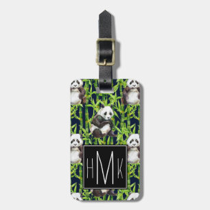 Panda With Bamboo Watercolor Pattern   Monogram Luggage Tag