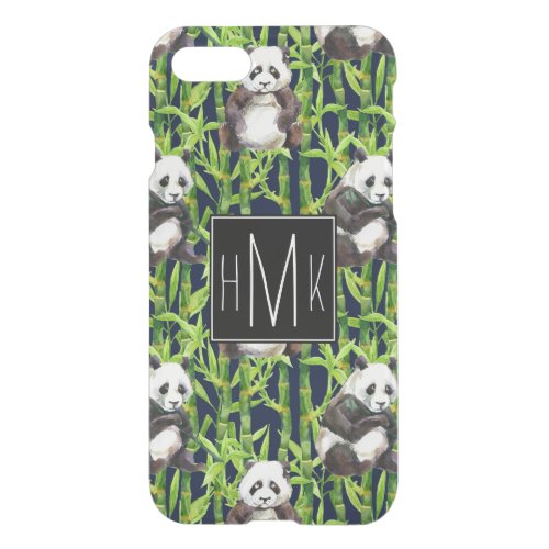 Panda With Bamboo Watercolor Pattern  Monogram iPhone SE87 Case