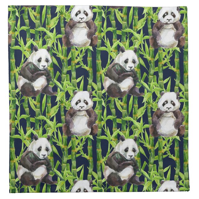 Panda With Bamboo Watercolor Pattern Napkin (Front)