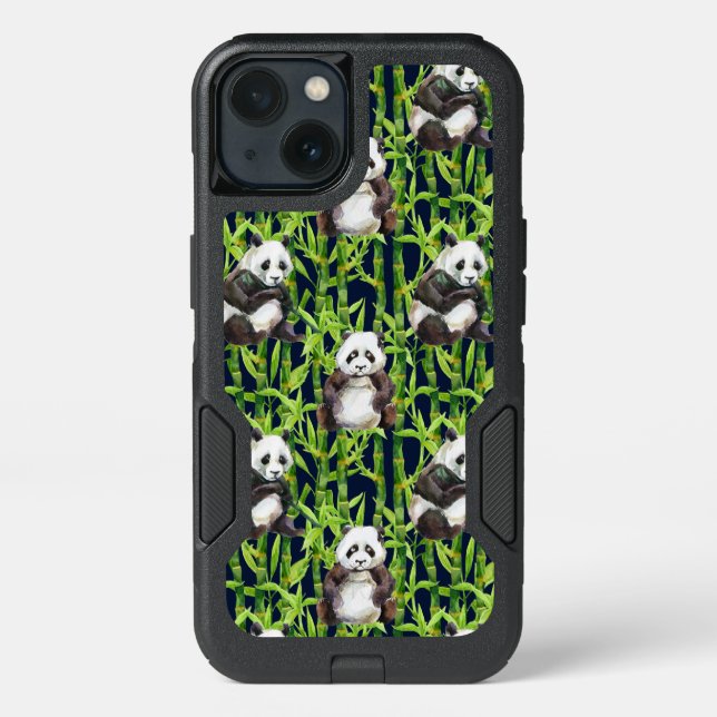 Panda With Bamboo Watercolor Pattern Otterbox iPhone Case (Back)