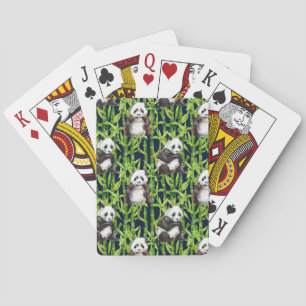 Panda With Bamboo Watercolor Pattern Poker Cards