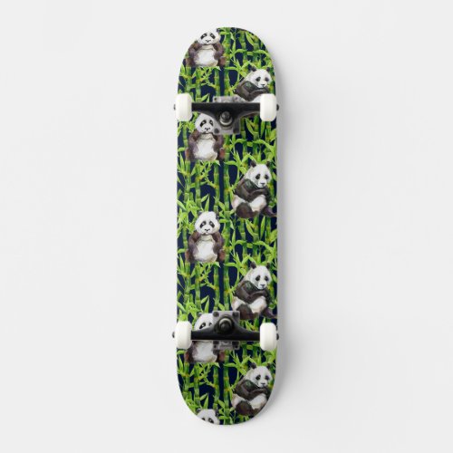 Panda With Bamboo Watercolor Pattern Skateboard