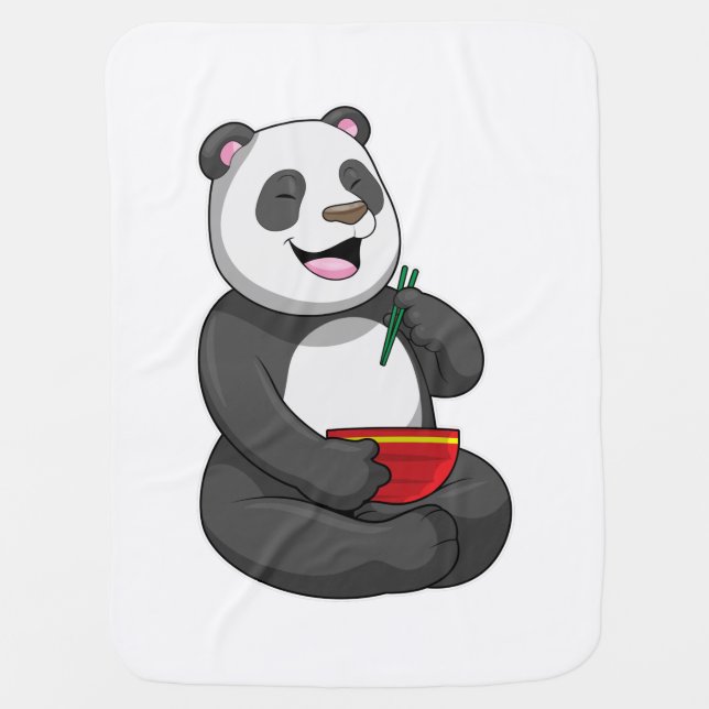 Panda with Bowl Ramen Baby Blanket (Front)