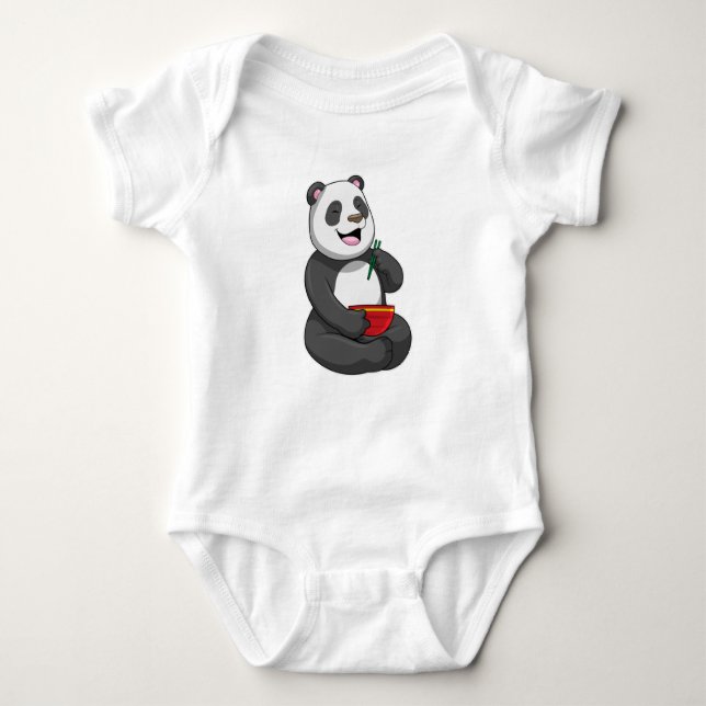 Panda with Bowl Ramen Baby Bodysuit (Front)