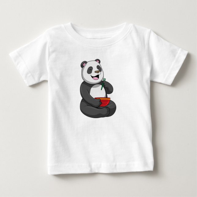 Panda with Bowl Ramen Baby T-Shirt (Front)