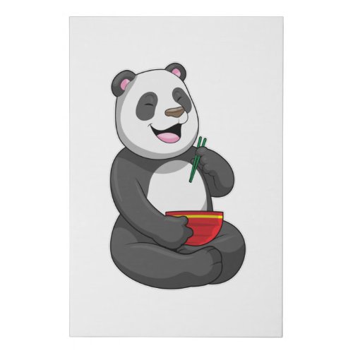 Panda with Bowl Ramen Faux Canvas Print