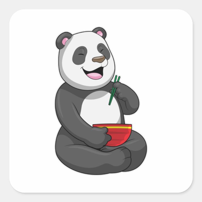Panda with Bowl Ramen Square Sticker (Front)