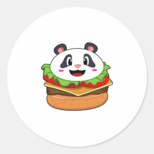 Panda with Burger Classic Round Sticker