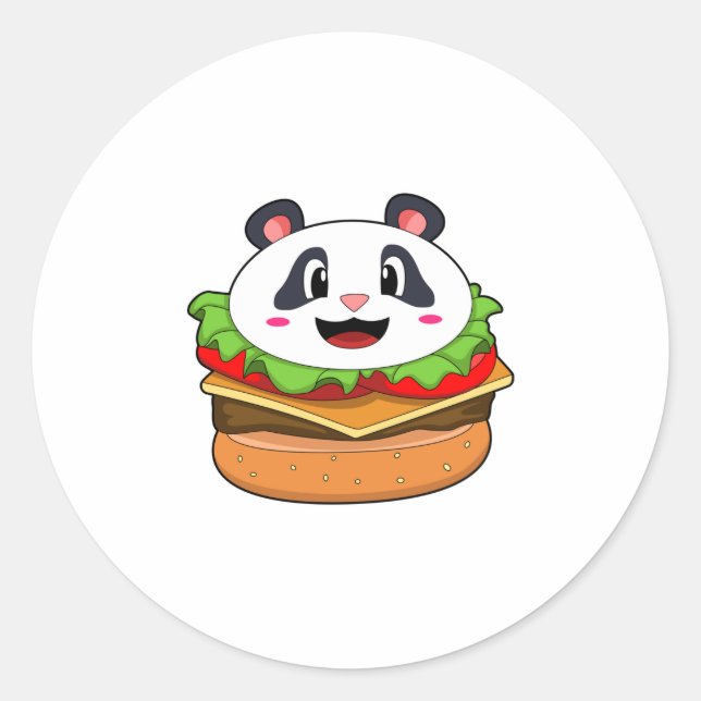 Panda with Burger Classic Round Sticker (Front)