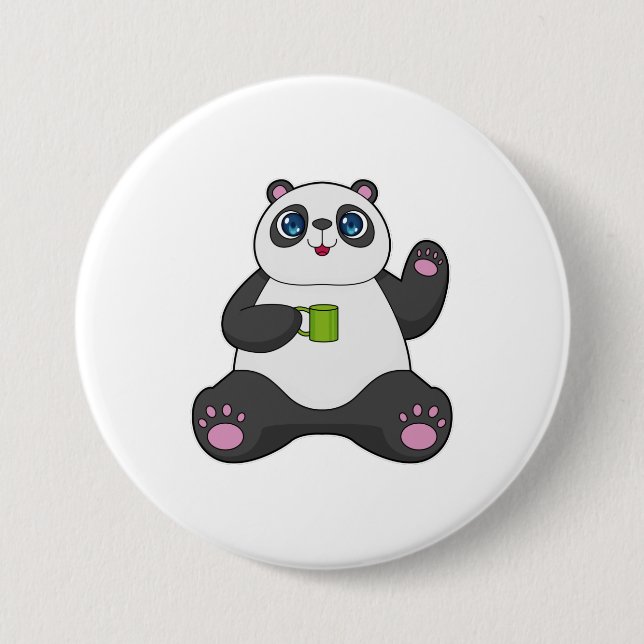 Panda with Coffee mug Button (Front)