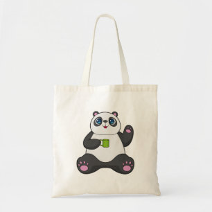 Panda with Coffee mug Tote Bag