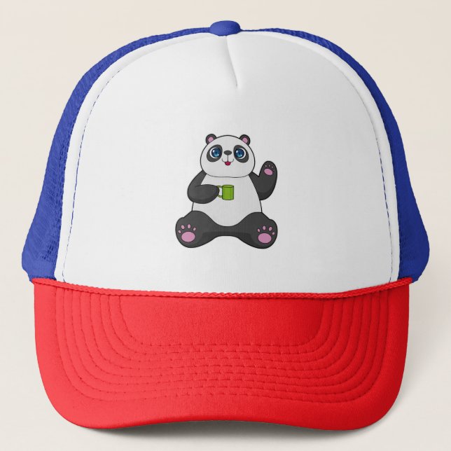 Panda with Coffee mug Trucker Hat (Front)