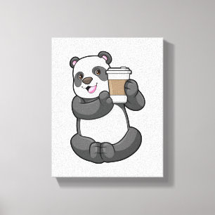 Panda with Coffee to go Canvas Print