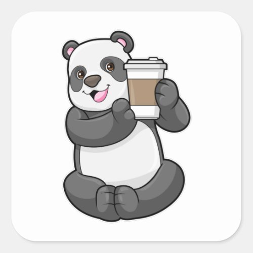 Panda with Coffee to go Square Sticker