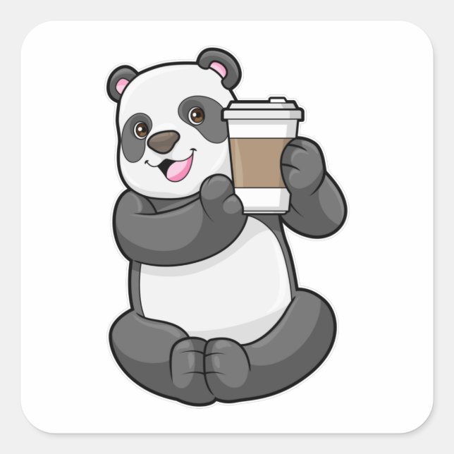 Panda with Coffee to go Square Sticker (Front)