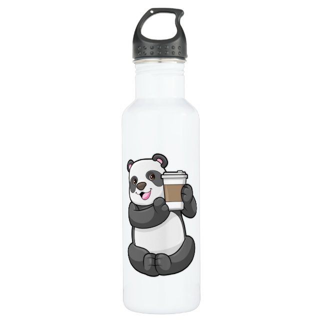 Panda with Coffee to go Stainless Steel Water Bottle (Front)