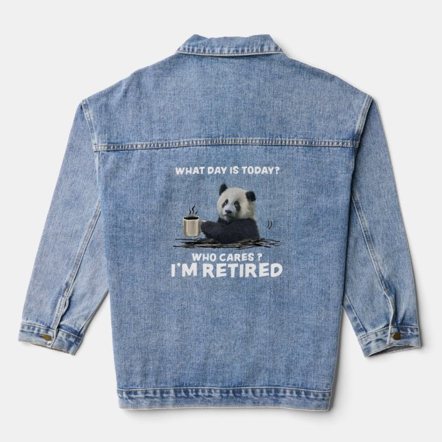 Panda With Coffee What Day Is Today Who Cares Gift Denim Jacket (Back)