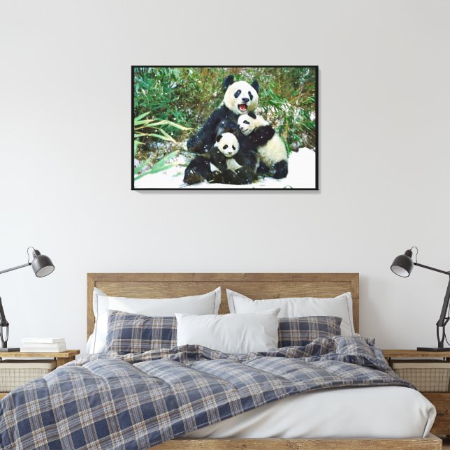Panda with cubs Wrapped Canvas Print (Insitu(Bedroom))